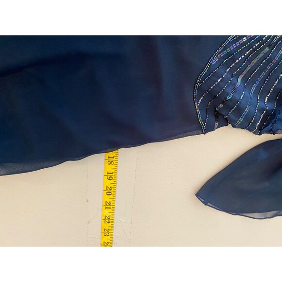 Jkara Formal Maxi Dress Navy Chiffon Sequin Design Ruffles Short Sleeve Size 8 - Picture 8 of 9